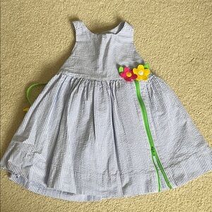 Florence Eiseman Blue and White Seersucker Dress with Floral Details